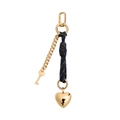 Elegante portachiavi con lucchetto a cuore dorato e cordino intrecciato blu a pois bianchi - Ciondolo Borsa Cuore Nero