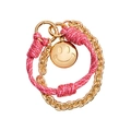 Nahaufnahme des rosa geflochtenen Seils mit goldener Kette und Smile-Anhänger - Rosa Smiley