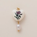 18K gold plated heart floral ceramic bead with baroque pearl drop pendant jewelry - January Heart Flower (Pendant Only)