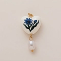 Floral heart ceramic pendant with gold-plated metal and freshwater pearl droplet - November Heart Flower (Pendant Only)