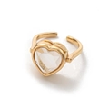 Anillo ajustable chapado en oro con una gran circonita transparente de forma corazón - Anillo de Corazón