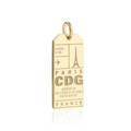 Golden 18K plated Paris CDG boarding pass rectangle pendant with Eiffel Tower engraving - Paris CDG (Card 9) / 10.5x23mm