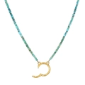 Collier de perles bleu clair de style ethnique avec pendentif rond doré minimaliste - Collier Anneau à Fermoir en Perles Vertes