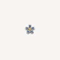 Anillo de flor plateado con pétalos azul oscuro y piedra preciosa amarilla central - Dije de Flor Azul