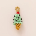 Vue détaillée d'un pendentif cornet de glace perlé fait main avec perles vertes et dorées - Pendentif Glace Bleue