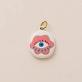 Detail of round evil eye enamel pendant with pink clouds and 18K gold plated loop - Pink Evil Eye Starry Pendant Only (Without Chain)