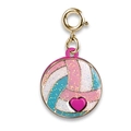 Glittery volleyball charm with pink heart detail and golden spring ring clasp for jewelry - Colorful Volleyball Pendant