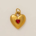 Close-up of heart-shaped gold-plated pendant with a vibrant red stone inlay - Red Zirconia Heart Pendant Only (Without Chain)