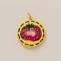 Detailed view of an enamel tomato pendant with golden hanging loop for DIY jewelry - Tomato Vine Pendant