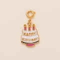 Detail of happy birthday cake pendant with glitter texture and gold spring clasp - Birthday Cake Style
