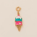 Detail of ice cream cone pendant with gold metal frame and colorful enamel inlay - Heart Double Ice Cream Style