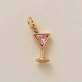 Detailed view of cocktail glass pendant with pink triangle crystal and gold plating - Pink Martini Glass Pendant