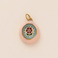 Pendentif en acier doré 18K avec céramique rose et décor floral en émail bleu - Pendentif Tournesol Estompé 7