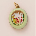 Pendentif rond rétro plaqué or 18K avec bordure en émail vert pour création de bijoux - Pendentif Fleur dans l'Herbe Bord Vert 11