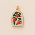 18K vergoldeter Bogenanhänger mit detailliertem Orangenbaum- und Frucht-Emaille-Design - Mehrere Orangen-Anhänger