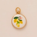 Gold plated round pendant with watercolor lemon fruit charm for DIY jewelry making - Mango Pendant