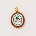 Pendentif ovale rétro plaqué or 18 carats avec motif floral vert peint à la main - Style 16 Pendentif Ovale Lotus