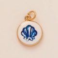 Elegant gold pendant with white enamel finish and blue seashell motif for necklaces - Shell Pendant