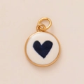 Gold-plated round DIY pendant with hand-painted blue heart and white enamel finish - Heart Pendant (1)