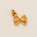 Macro view of a polished 18K gold-plated bow-shaped pendant with double metal rings - Bow Pendant Style E