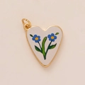 Weißer Herzanhänger mit blauen Blumenmustern und vergoldeten Kanten für Schmuck - Herz-Blumen-Anhänger