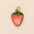 Detailed view of pink strawberry charm with enamel finish and gold-plated ring connector - Strawberry Pendant Only (Without Chain)
