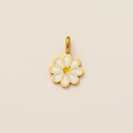 Macro shot of 18k gold plated stainless steel daisy pendant with white enamel petals - Sun Flower Pendant