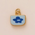 Minimalistische 18K vergulde hanger met blauw emaille bloemontwerp en dubbele ringen - Donkerblauw Bloem Vierkante Hanger Zonder Ketting