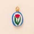 Colgante de tulipán en cerámica artesanal de forma ovalada con enganche dorado y esmalte floral - Colgante Flor Rosa