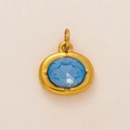 18K gold plated oval pendant with sky blue birthstone and vintage metal frame design - Oval Birthstone Pendant / March