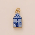 Huisvormige 18K vergulde keramische hanger met blauw en wit sprookjesachtig patroon - Lichtblauw Huis Hanger Zonder Ketting