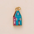 Emaille huis hanger met kleurrijke blauwe en paarse afwerking en gouden ophangoog - Zijdelingse Tweekleurige Huis Hanger Zonder Ketting