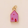 Roze huisvormige 18K vergulde hanger met rood hartdetail en afwerking van emaille - Rood Roze Huis Hanger Zonder Ketting