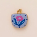 Ovale lavendel emaille hanger met roze bloemenpatroon en gouden ring voor DIY-sieraden - Roze Bloem Beige Bodem Hanger Zonder Ketting