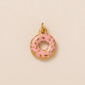 Ciondolo a forma di ciambella smaltato rosa con strisce dorate per collane fai-da-te - Ciondolo Ciambella Salvagente Dorato