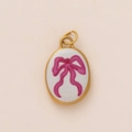 Ovale vergulde emaille bedel hanger met roze strik voor DIY sieraden maken - Rode Strik Hanger Zonder Ketting