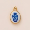 Ovale emaille hanger met blauw-witte gemberpotprint en verguld metalen frame - Blauwe Porselein Stijl Hanger Zonder Ketting