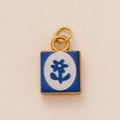 Pendentif carré en émail à fleurs bleues en acier inoxydable plaqué or 18 carats - Pendentif Carré Tournesol Bleu (Sans Chaîne)