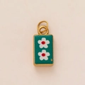 18k gold plated stainless steel rectangle pendant with green enamel floral pattern - Light Green Flower Pendant