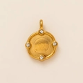 Detail of 18K gold-plated stainless steel round pendant with four inset crystals - Disc Pendant