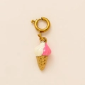 Detailed view of an ice cream pendant with pink enamel and gold-plated lobster clasp - Cone Pendant