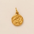 Detail of 18K gold plated stainless steel circular pendant with embossed flower design - February Flower Pendant