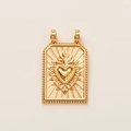 Macro detail of gold plated rectangular pendant featuring a vintage embossed sacred heart - Gold Sacred Heart Pendant
