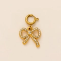18K vergulde strikhanger met witte strassteentjes en ronde veerring sluiting voor DIY - Gouden Strass Strik Hanger