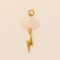 Macro detail of a 18K gold-plated lightning bolt and pink resin cloud pendant charm - Pink Cloud Lightning Pendant / Gold