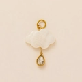 Close-up of pearl white cloud pendant with gold rimmed teardrop crystal charm - White Cloud Droplet Pendant / Gold
