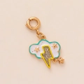 Golden alloy cloud charm with blue lightning and stars, blue and white enamel pendant - Cloud Lightning Style