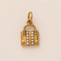 Vintage style 18K gold handbag pendant with white crystals and textured metallic finish - Handbag Shaped Pendant (Birkin Style) / Pendant Only (Without Chain)
