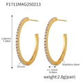 26mm gold plated stainless steel C-shape hoop earrings with micro-set zircon stones - Style A / 26mm / Gold White Zirconia