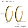 26mm gold-plated stainless steel C-hoop earrings with pave-set green zircon stones - Style A / 26mm / Gold Green Zirconia
